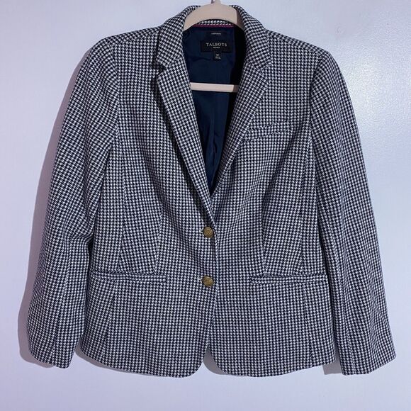 Talbots Blazer 10P Blue White Aberdeen Houndstooth Old Money Nautical Office - Picture 1 of 13